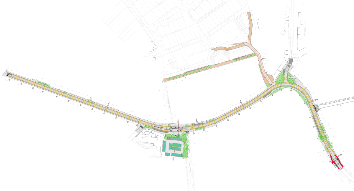 overzichtskaart van de geplande wegenwerken in de Dorpsstraat